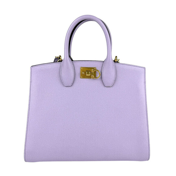 Salvatore Ferragamo Handbags - Salvatore Ferragamo Gancini Leather Handbag Shoulder Bag Purple Gold